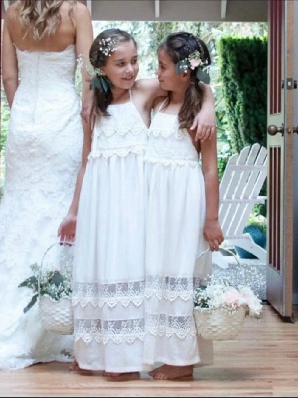 Boho ivory white Lace Junior Bridesmaid / flower girl Dress